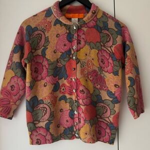 Cynthia Steffe Button-Up Cardigan - Pink & Mustard flower cashmere XS